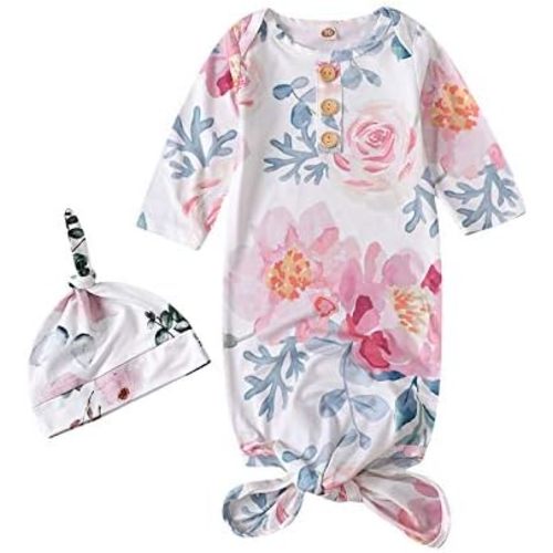 Moru Infant Baby Girls Cotton Sleeper Gowns Organic Cotton Floral Kimono Knotted Gown