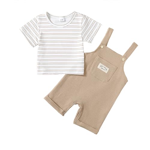 ZOEREA Toddler Baby Boys Clothes Summer Outfit Stripe T-Shirt and Shortall Romper Set Cute Jumpsuit Solid Color 6M-4T
