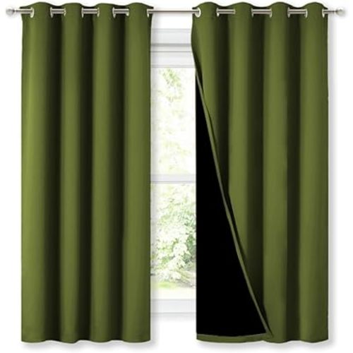 NICETOWN 100% Blackout Curtains 54" Long, Olive Green, 1 Pair, 52" Width Each Panel, Double-Deck Completely Blackout Window Treatment Thermal Insulated Lined Drapes for Small Window
