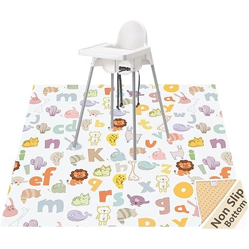 Highchair Floor Mat, Baby Splat Mat for Under High Chair/Arts/Crafts, Womumon Waterproof Spill Mat Non-Slip Splash Mat, Washable Mess Mat and Table Cloth (Alphabet)