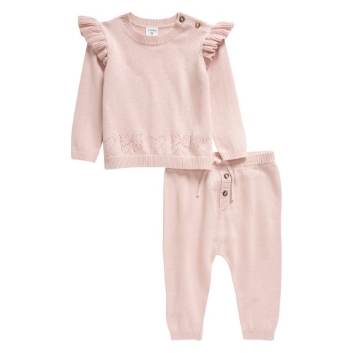 Ruffle Shoulder Sweater & Sweater Knit Pants Set