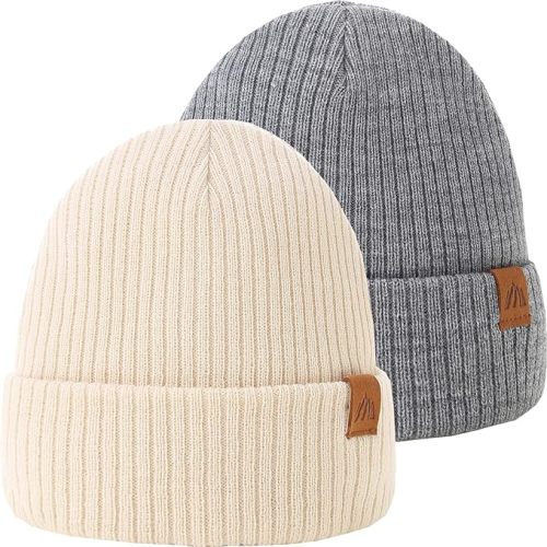 Moon Kitty 2PCS Baby Beanie Soft Toddler Beanie Warm Knitted Infant Winter Hats for Baby Boys - 0-24 Months - Off White+gray
