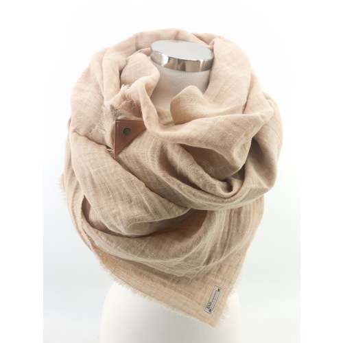Sand Gauze Blanket Scarf with Leather Detail