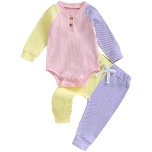 Thorn Tree Newborn Infant Baby Girl Clothes Ribbed Knitted Long Sleeve Romper Long Pants Stretchy Fall Outfits