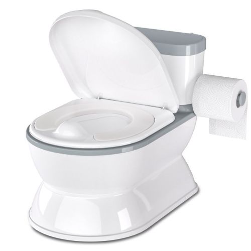 Babybond 2-in-1 Toddler Potty Training Toilet - Large Chair & Detachable Seat For Boys & Girls 1-3 Yrs - Flushing Sound, Wipes Storage, Gray