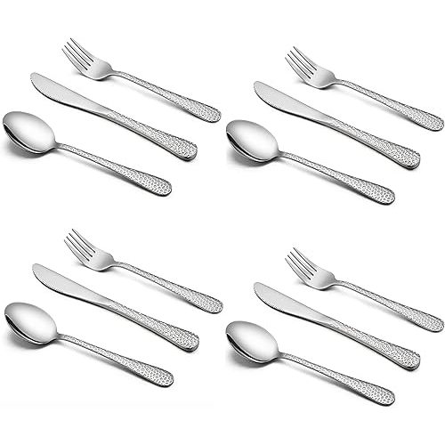 HaWare 12-Piece Toddler Kids Silverware Set, Stainless Steel Hammered Flatware Cutlery, Children Tableware Includes 4 Spoons&Forks&Butter Knives, Ideal for Preschooler, Dishwasher Safe