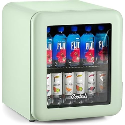 Cooluli Decor 1.7 cu ft Compact Mini Fridge with Glass Door - Small Refrigerator for Bedroom, Office, Dorm - Ideal for Soda Drinks, Beer (Green)