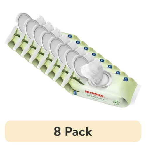 (8 pack) Huggies Aloe & Vitamin E Baby Wipes for Sensitive Skin, Unscented, 1 Flip-Top Pack, (176 Wipes)