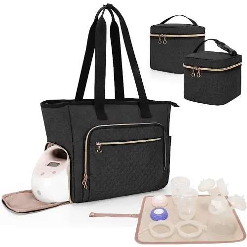 Luxja Breast Pump Bag (with a Breastmilk Cooler Bag, a Small Carrying Case and a Waterproof Mat) Compatible with Spectra S1 and S2, Pumping Bag for Breast Pump and Extra Parts, Black