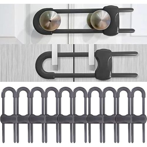 Sliding Cabinet Locks for Babies, Baby Proofing Adjustable U-Shaped Baby Safety Latches for Handles Knobs Drawers, Fridge, Closet, Cupboard, Closet with Secure Lock Buttons,10Pack(Grey)