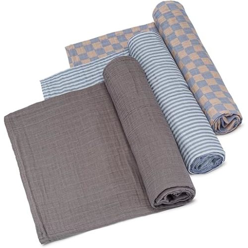 Parker Baby Co. Swaddle Blankets - Pack of 3 of 100% Cotton Muslin Swaddle Blankets for Baby Boys and Girls - Unisex/Gender Neutral - Stormy Set