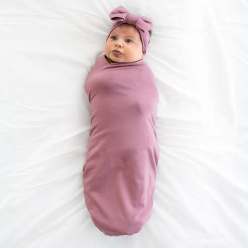 Dusty Plum Cozy Swaddle & Luxe Bow Headband Set