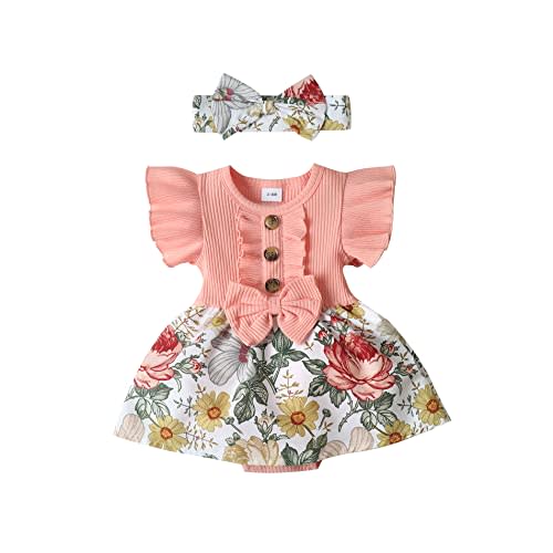 MBZJSDKHLK Newborn Baby Girl Clothes Romper Ruffle Short Sleeve Ribbed Tops Summer Infant Outfits Set