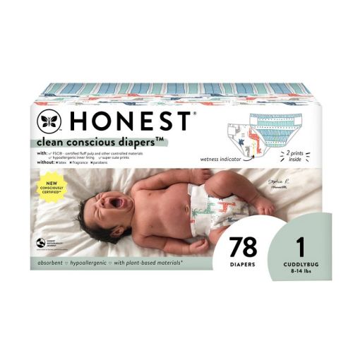 The Honest Company Clean Conscious Disposable Diapers - Giraffes & Dots + Dashes - Size 1 - 78ct