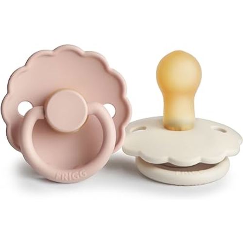FRIGG Daisy Natural Rubber Baby Pacifier | Made in Denmark | BPA-Free (Blush/Cream, 0-6 Months) 2-Pack