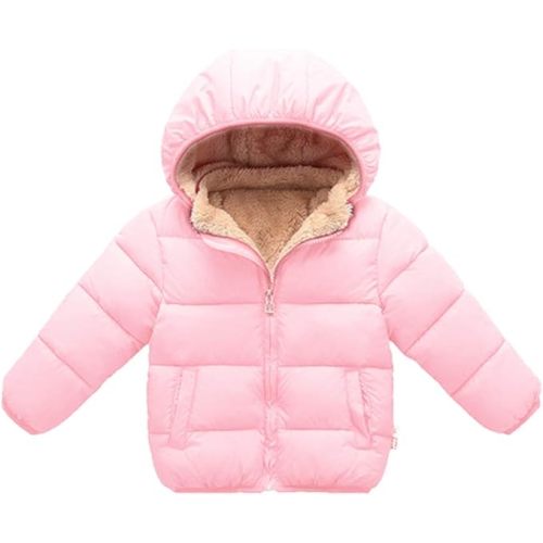 Toddler Baby Hooded Down Jacket Boys Girls Kids Thicken Warm Winter Coat Outerwear 1-7t - 12-18 Months - Pink