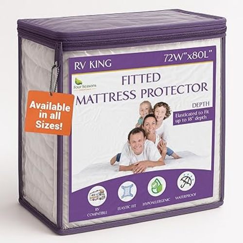 RV King Waterproof Mattress Protector (72" Wx80 L) - Fitted Sheet Style - Premium Quality Cover Protects Against Dust Allergens