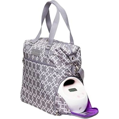 Lizzy Breast Pump Bag – Stylish Pump Tote with Insulated Cooler Pocket, Laptop Sleeve & Spacious Side Compartment – Fits Portable Pumps & More – Easy-Clean, Lightweight Breastfeeding Bag (Grey)
