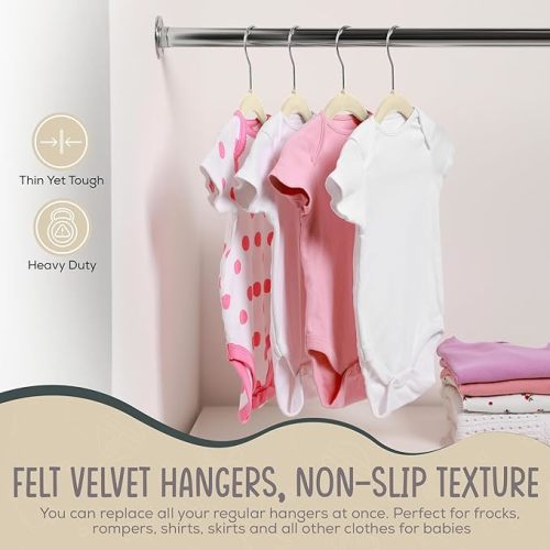 50 Premium Baby Velvet Hangers - 11" Inch Non-Slip Baby Hangers, Ultra-Slim Space-Saving Children Hangers - 360° Swivel Hook, Strong & Durable Infant & Toddler Clothes Hangers - Ivory