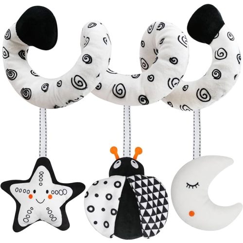 Baby Spiral Hanging Stroller and Car Seat Toys Black and White High Contrast Sensory Toy Newborn Plush Activity Toys Baby Shower New Year Gift for 0 3 6 9 12 Months Girls Boys-Bug