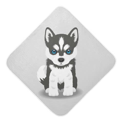 Caikeny Baby Towel Siberian Husky Puppy Baby Hooded Towel Soft Cotton Bath Towels for Baby Newborns Hooded Towel for Boys Girls Infants Toddlers 35x35 Inch