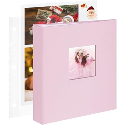 8.5x11 Inch Large 3 Ring DIY Scrapbook Photo Album with 30 Plastic Sleeves 60 Pages Blank Scrapbooks, 8.5 x 11 Scrap Book Albums for Baby Travel Wedding Graduation kids (Pink Cover/White Pages)