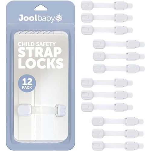 Child Safety Strap Locks (12 Pack) Baby Proof Cabinets, Drawers, Fridge, Toilet & Trash Cans – 3M Adhesive Childproof Locks – Jool Baby