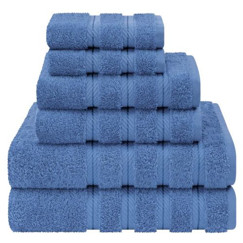 American Soft Linen 6 Piece Towel Set, 100% Cotton Bath Towels for Bathroom, Electric Blue