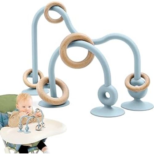 Baby Sensory Teething Chew Suction Toys for Infant Toddlers 6 12 18 24 Months, Food Grade Silicone Teether with Oak Loop Montessori Educational Parent-Child Baby Bath Toy (Blue)
