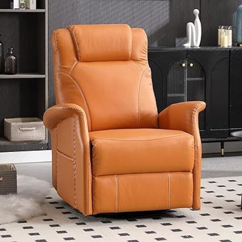 Nursery Glider Rocking Chairs, Swivel Recliner Chair, Small Recliners for Small Spaces, 360° Manual Reclining Chair with Side Pocket for Living Room/Bedrooms/Breastfeeding(Orange, Single)