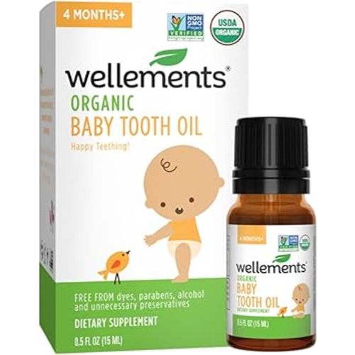 Wellements Organic Baby Tooth Oil | Soothing Massage Oil for Tiny Gums, Helps Make Teething Happy, Made with Safe and Effective Certified Organic Ingredients | 0.5 Fl Oz. 4 Months +