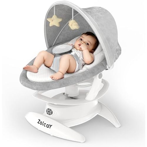 Zoicay 3-in-1 Baby Swing for Infants to Toddler with Motion Detection, Portable Baby Swing & Removable Swing Seat, BT Enabled & 360°Rotating Seat and Manual Remote with 3 Swing Modes & 5-Speeds(White)