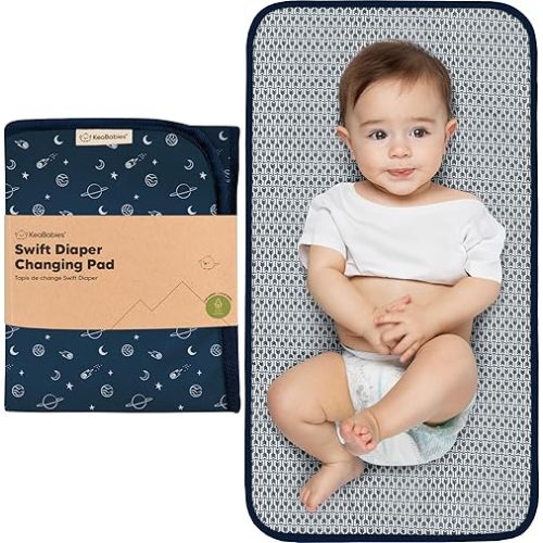 KeaBabies Portable Diaper Changing Pad, Easy Wipe Clean - Foldable Waterproof Baby Changing Mat for Diaper Bag, Compact, Lightweight, 25x13 Newborn, Infant, Baby Changer Travel Essential (Planets)
