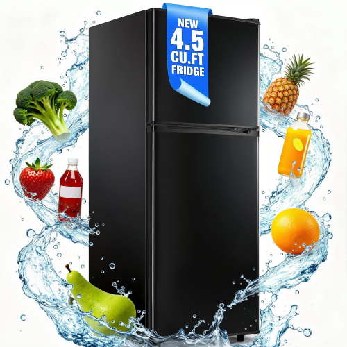4.5 Cu.ft Mini Fridge with Freezer 2-Door Compact & 7 Settings Temperature Adijustable, Refrigerator for Dorm, Office, Bar, RV, Bedroom, Black