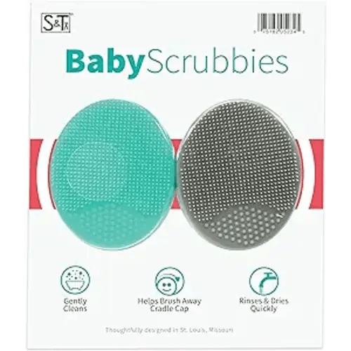 S&T INC. Exfoliating and Massaging Cradle Cap Bath Brushes for Baby, Silicone - 2 Inch x 2.5 Inch, Grey and Teal, 2 Pack