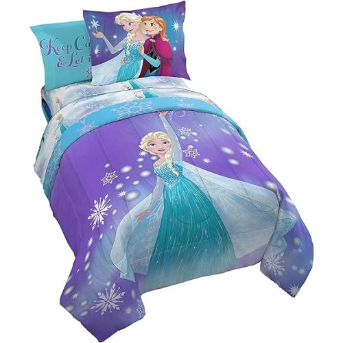 Jay Franco Frozen Magical Winter 5 Piece Twin Bed Set-(Offical Disney Product)