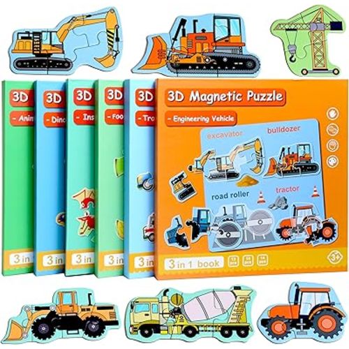 Magnetic Puzzles for Kids Ages 1-3, Travel Toddler Puzzles Ages 2-4 Year, Excavator Refrigerator Magnet for Kids Learning Gift for Road Trip