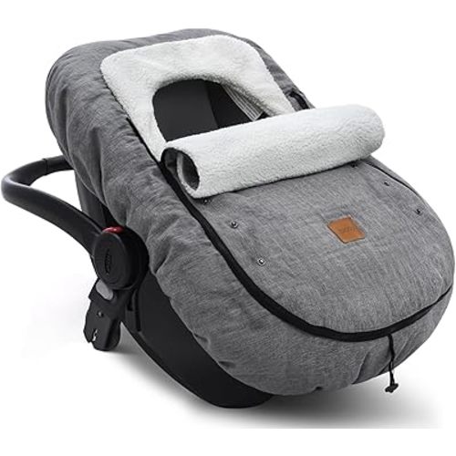 Bioby Baby Car Seat Cover, Infant Car Seat Cover for Boy Girl, Roomy, Cozy, Warm, Waterproof Baby Carseat Covers Canopy with Thickened Fleece Lining and Magnetic Closure, Universal Fitted Gray