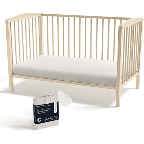 Olive + Crate Crib Sheets Luxury Eucalyptus Tencel, Naturally Pure Ultra Soft and Breathable, Boys and Girls, Baby and Toddler, Deep Pockets, Oatmeal (52 x 28)