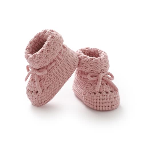 Baby Booties 100% Cotton Knitted Newborn First Cozy Warm Crib Shoes for Toddler Infant Boy Girl Babys Shower Gift