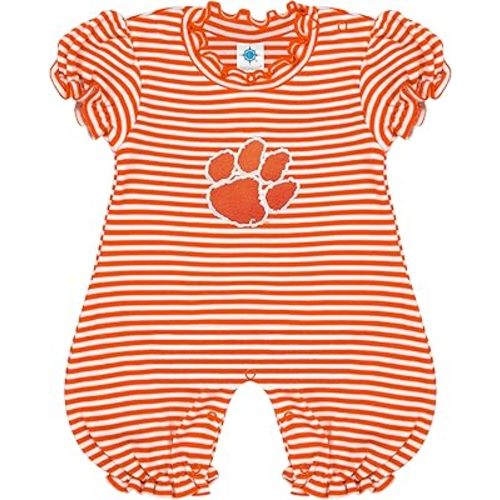 Creative Knitwear College Baby Striped Puff Sleeve Romper - Team Logo, Many Colors, for Girls (Newborn-12 Months)