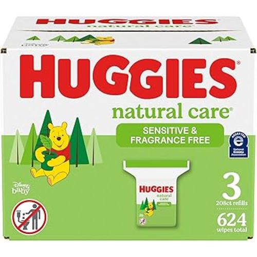 Huggies Natural Care Sensitive Baby Wipes, Hypoallergenic, 99% Purified Water, 3 Refill Packs (624 Wipes Total) packaging may vary