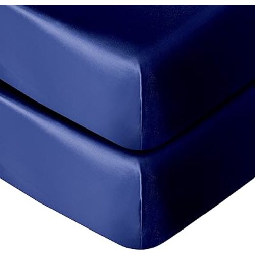 NTBAY 2 Pack Silk Satin Fitted Crib Sheet, Super Soft and Silky 28x52 Crib Sheet for Standard Crib and Toddler Mattresses, Boys, Girls, Unisex, Navy Blue, 28x52 Inches