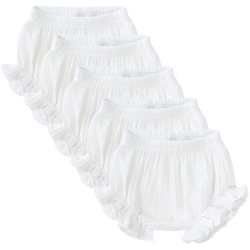 5pcs Toddler Baby Girls Boy White Ruffled Bloomers Diaper Cover Cotton Linen Bloomer Shorts Underwear