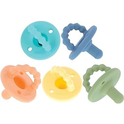 Nuby Silicone Softees Pacifier and Teethers - (5-Pack) Silicone Baby Pacifiers and Teethers - 0+ Months - Assorted Colors
