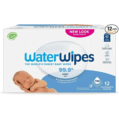 WaterWipes Plastic-Free Original Baby Wipes, 99.9% Water Based Wipes, Unscented & Hypoallergenic for Sensitive Skin, 720 Count (12 packs), Packaging May Vary - 720 Count (12 packs )