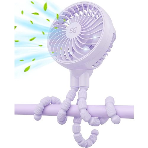 GUSGU Portable Fan Battery Operated, Small Stroller Fan with Flexible Tripod Clip-on for Baby, USB Rechargeable and Handheld Cooling Fan for Travel, Car Seat, Camping, and Bedroom
