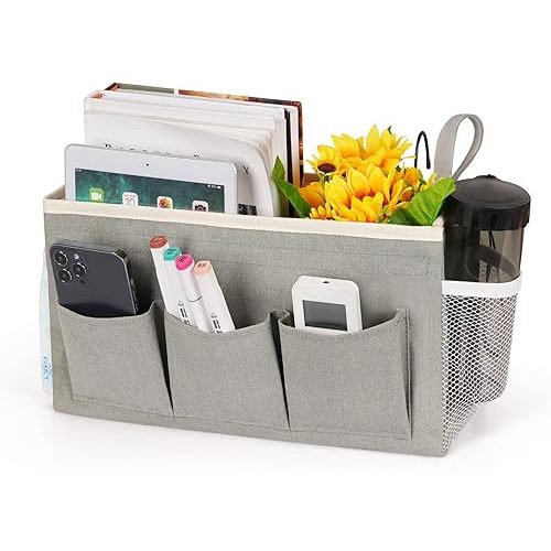 Bedside Storage Caddy/Bedside Hanging Storage Bag for Headboards Bunk Beds Dorm Rooms Book Phone Magazine Holder (New Grey)