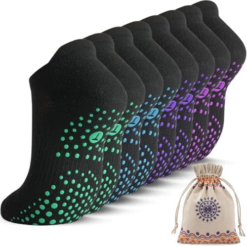 Pilates Socks for Women, Cushioned Ankle Grippy Non Slip Socks for Yoga, Hospital, Barre, Sports Home Slipper 2/4 Pairs