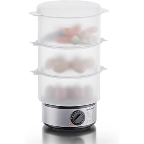 Elite Gourmet EST750 7.5 Quart, 3-tier, Electric Food Vegetable Steamer with BPA-Free Steamer Tray, Auto Shut-off 60-min Timer, 400W, Stainless Steel